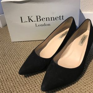 L.K. Bennett suede black wedge 2”  heel 38.5  $90
